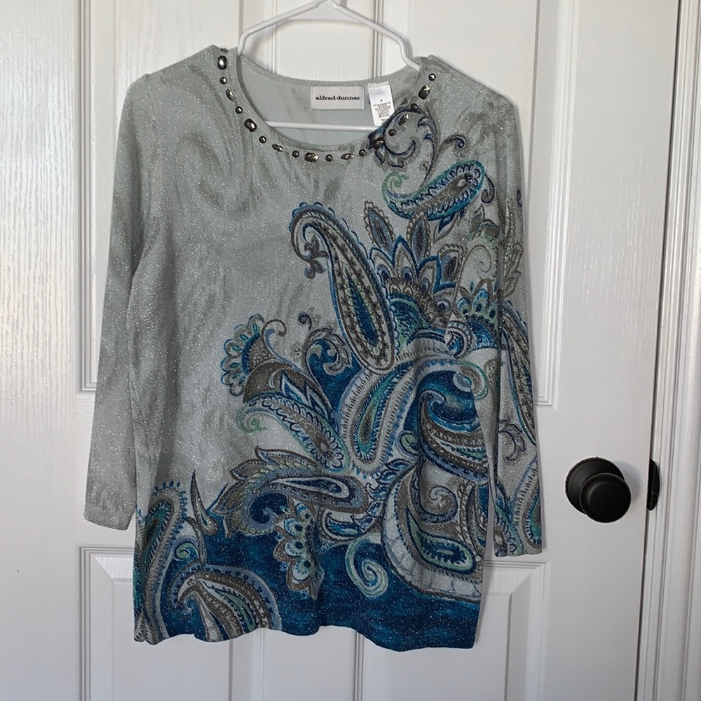 Alfred Dunner jeweled neckline 3/4 sleeve top